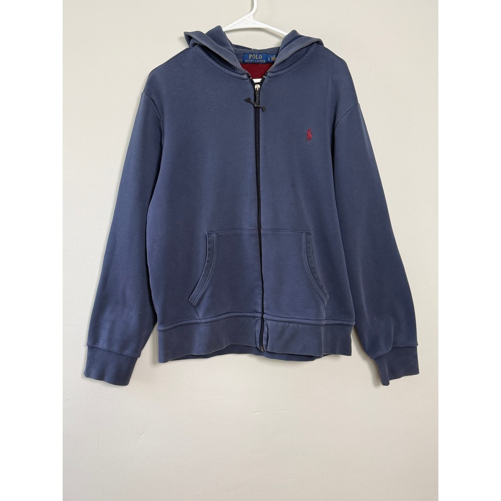 Polo Ralph Lauren Hoodie L Blue Classic Fleece Lined Zip‎ Up Pony Logo Gorpcore